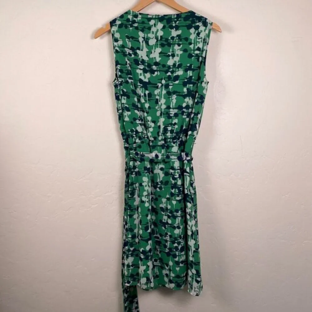 Banana Republic Green Floral Wrap Dress Size 6 Sleeveless Polyester Lined‎
